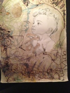 Traughber included her children in the creation of the art series. In this piece, she allowed her son to artistically express himself and her own art around what he created. 