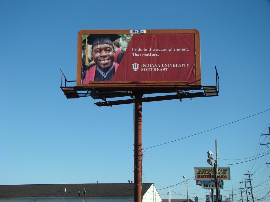 An advertisement for IU Southeast on display at Oxmoor Mall in Louisville. Jenny Johnson-Wolf, director of university communications, said the marketing has targeted both the Kentucky and Indiana sides of the Ohio River. 