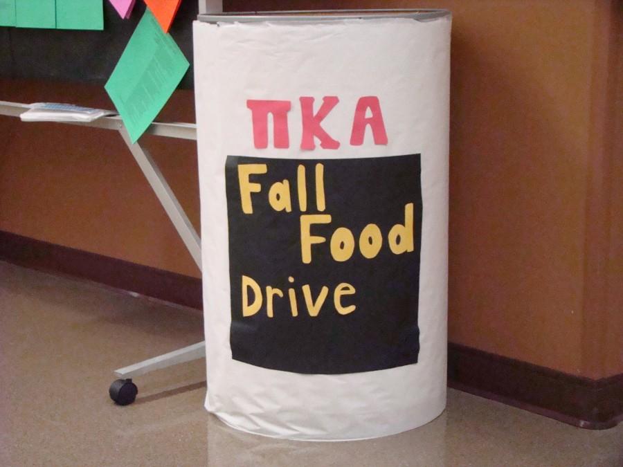 This collection bin, located in University Center South, is one of the collection locations for Pi Kappa Alphas food drive. The fraternity will be collecting canned and  non-perishable food items through Nov. 27. 