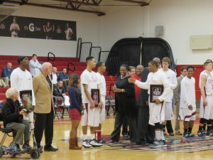 IU Southeast's five seniors were honored before tip-off  against Brescia University. “I’m going to miss Coach Wiley the most,” Kevin Mitchell, senior guard, said.