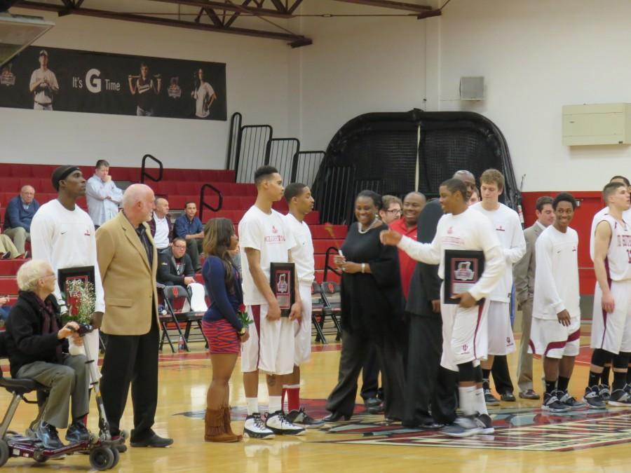 IU Southeasts five seniors were honored before tip-off  against Brescia University.
“I’m going to miss Coach Wiley the most,” Kevin Mitchell, senior guard, said.