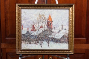 Russell oil painting titled "Snowy Rooftops at St. John's." In 1937 the Ohio River flooded, destroying Russell’s prized art shop and leaving him devastated.   