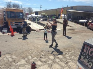  Adults and children alike enjoy the sunshine. 