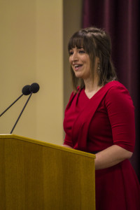 Ashley Storms, education junior, spoke at the IU Southeast chapter of the National Society of Leadership and Success induction, Sunday, April 27 in the Hoosier Room