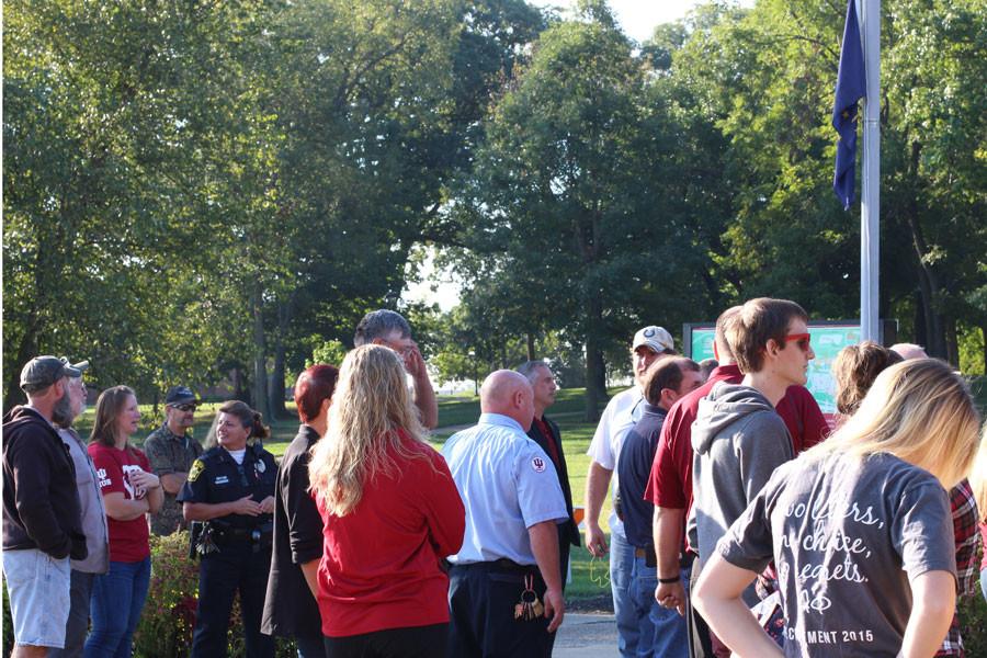 IU southeast students, faculty and staff gathered around the flagpole in McCullough plaza in anticipation for the september 11th commemoration. 