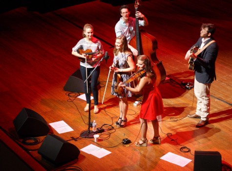 (L-R) Left: Sophia Quebe, behind on bass is Daniel Parr Middle: Grace Quebe, behind on guitar is Simon Stipp Right: Hulda Quebe