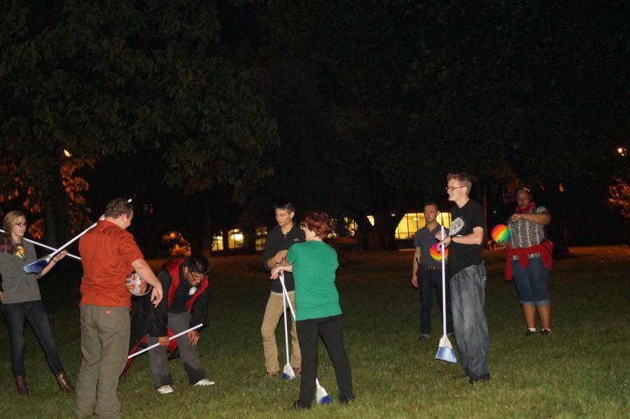 The players break at intermission to catch their breath. Organization leadership sophomore Cody Usher (pictured right) said, “I’m a Hufflepuff. I value loyalty and because honey badger don’t care.” 
