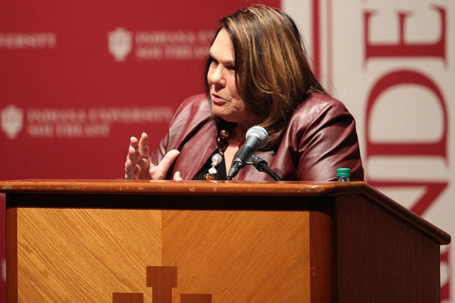 Candy Crowley speaks to the crowd about the 2016 presidential election and the candidates.