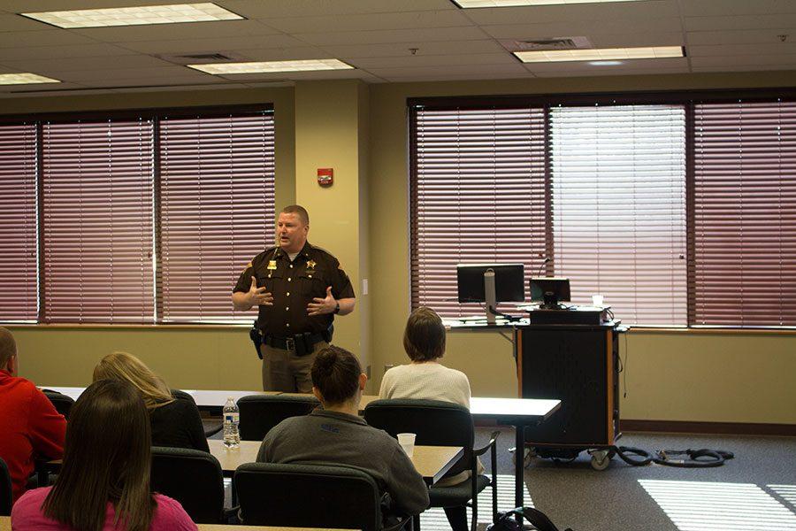Clark County Sheriff Jamey Noel talks to the students about the importance of finishing their education and what that means for their job searches. 
