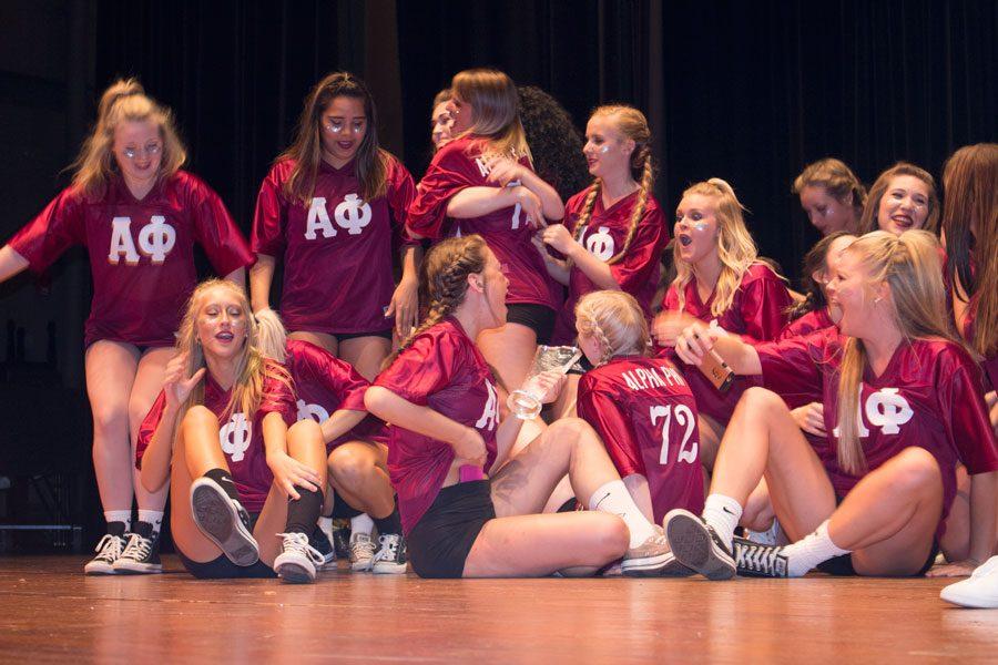 Members of Alpha Phi participate in the third annual Greekdom Stroll Off.
