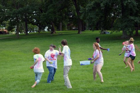 A paint battle plays out between students.