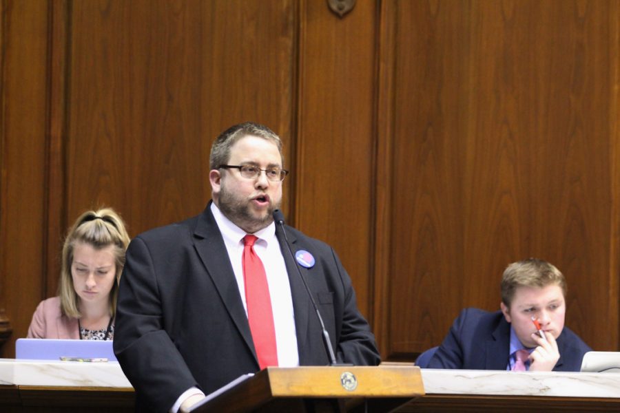 Adam Maksl testifies before the Indiana House of Representatives in support of House Bill 1130 on Feb. 15, 2017. Photo by Ruth Witmer, newsroom adviser at Indiana University.