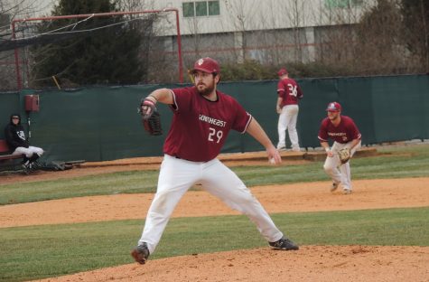 Junior pitcher Alex Shoettmer in delivery to the plate.