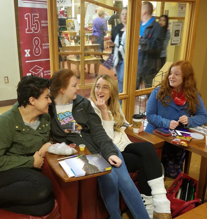 Megan Randall [far right] said, Dont suppress yourself. Reach out. Call a friend, your significant other, even the counselors on campus. Photo by Beth Hunter.