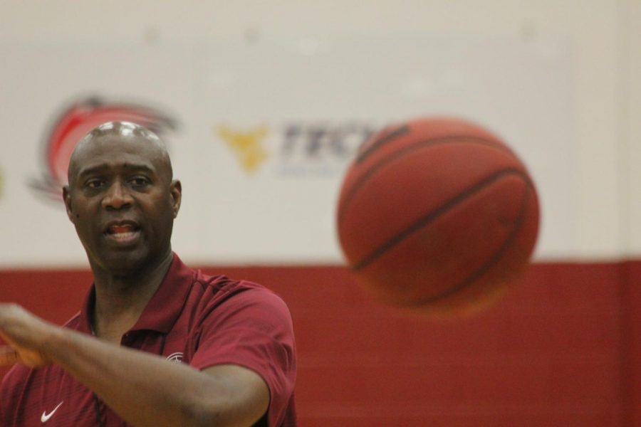 Wiley Brown passes the basketball during a team practice. Brown and the Grenadiers hope to take down the Wildcats of Indiana Wesleyan and move one step closer to another final four appearance. 