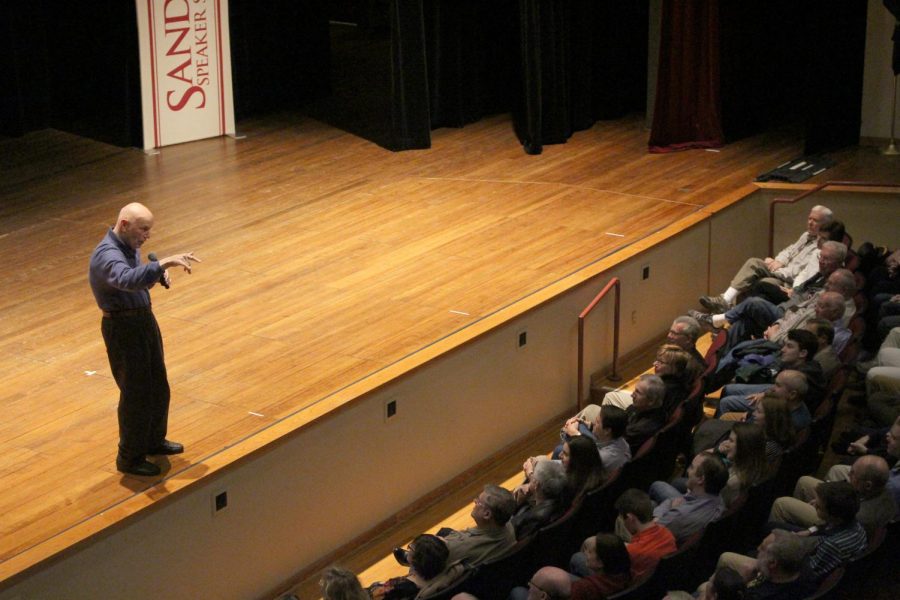 Astronaut, Story Musgrave, speaks to a sold-out crowd in the Ogle Center on Monday, Feb. 26.