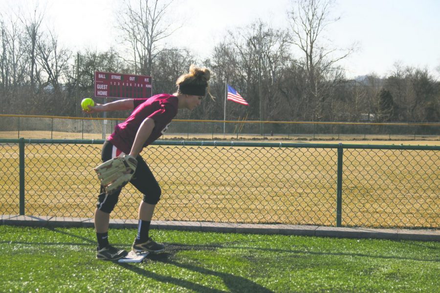 Morgan Keefer, junior pitcher and outfielder, winds up for a pitch at practice. Keefer is part of the group of returning players Coach Witten hopes to lead the Grenadiers this year.