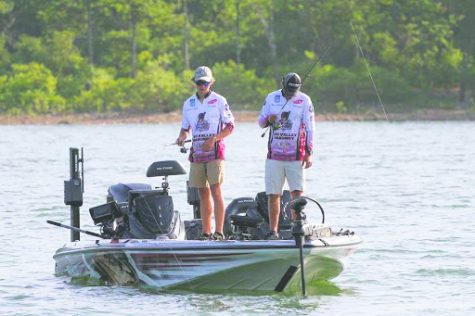 IU Southeast Bass Fishing duo of Gavin Lagle, left, and Atom Ward, right, looking to get a bite during the Carhartt Bassmaster College National Championship.