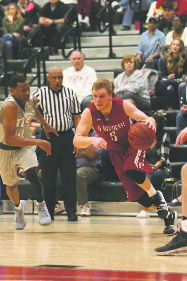 Senior guard Nick Tinsley drives to the basket against IU East in last year’s RSC Tournament Championship game.