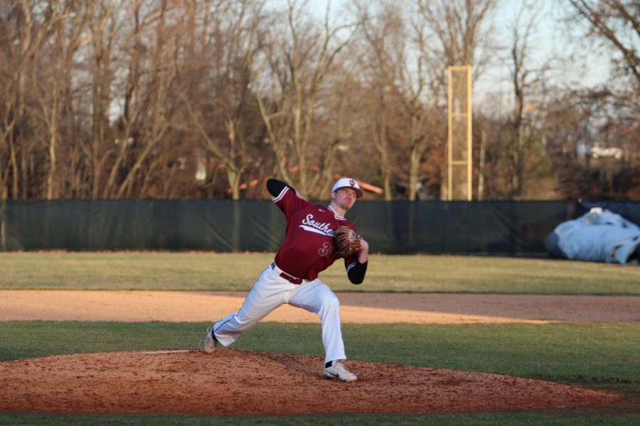 Peyton Bledsoe fires a pitch during his relief appearance in game 2 of the Grenadiers first doubleheader against William Penn University.
Photo by Brandon Miniard.