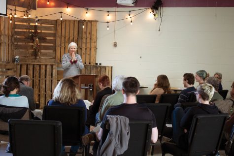 CCL Indiana Chapter Leader Marcia Veldman poses a question to a crowd of over 30 supporters during a climate advocate workshop. The CCL was founded in 2007.