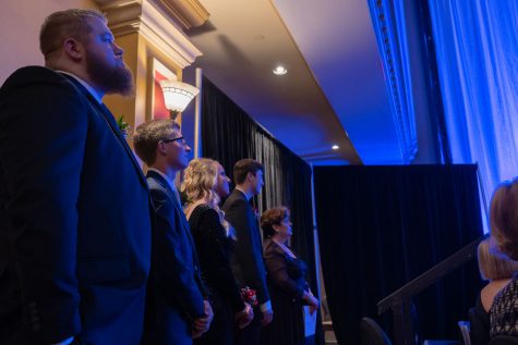 Juniors Cory Byers, Bradley Cross, Amanda Goodridge and Adam Beasley wait offstage to receive their awards.