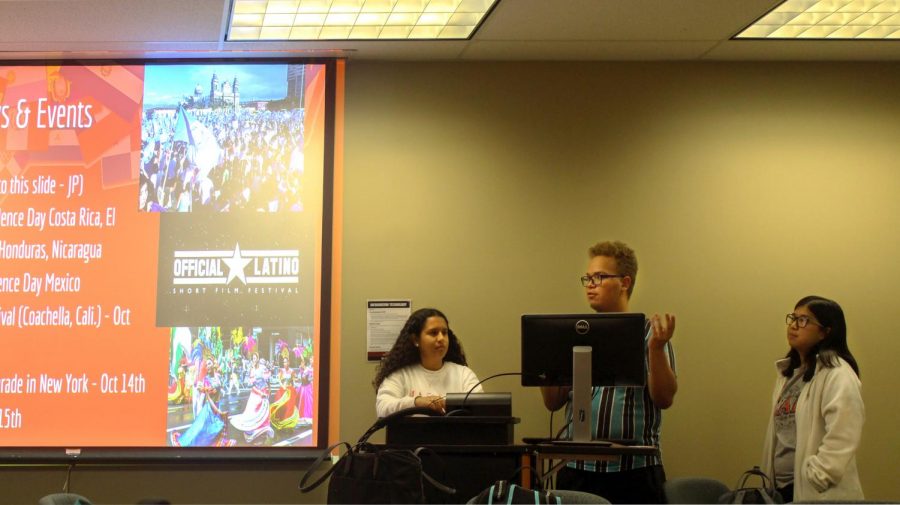 From left to right President Leslie Venzor, Recruitment Officer Josiah Pohl and Secretary Sarah Fischer at the Multicultural Student Union’s weekly meeting in UC 122.