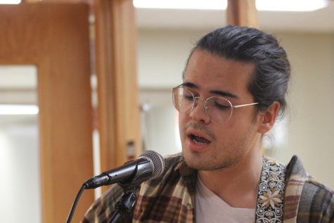 Chris Brown, a secondary education major performed an original song titled You Will. This is his second Open Mic. He has been writing his own songs since high school. He has only recently gained enough confidence to share his music with others. 