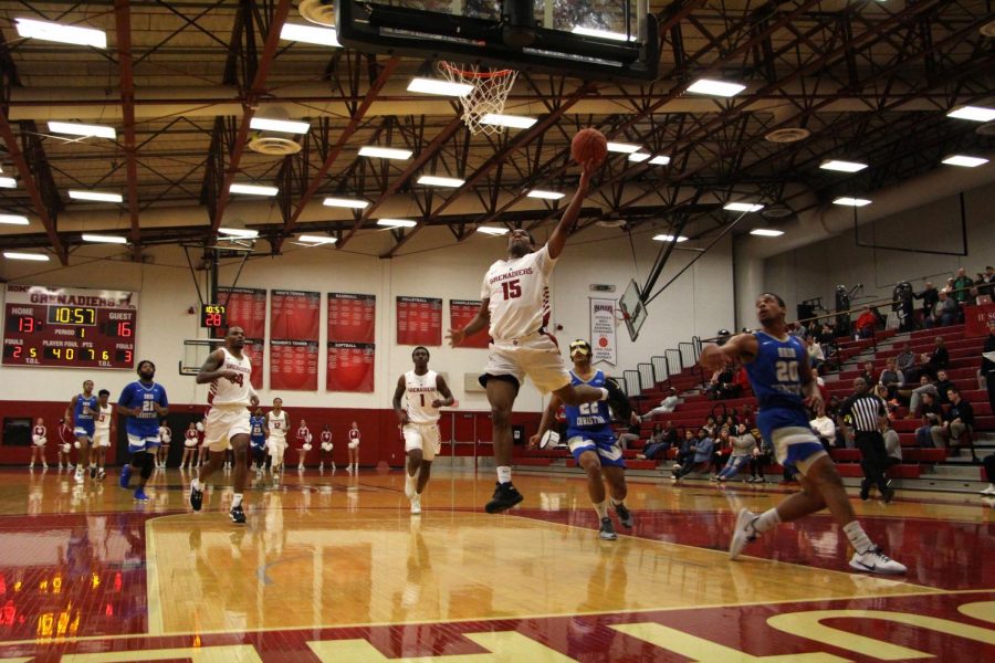 Junior David Burton goes up for a fastbreak layup during the first half of the Grenadiers’ RSC Quarterfinal victory over Ohio Christian.
