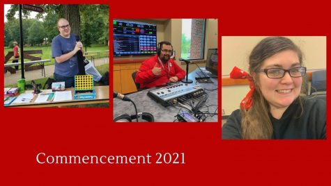 Pictured from left to right: Senior History major Devin Burten, Horizon Radio alumnus Matthew McClellan, and graduate student and IUS alumna Taylor Lowe. Photos provided by Rena Andrews, Matthew McClellan, and Taylor Lowe. Graphic design by Garland Noel.