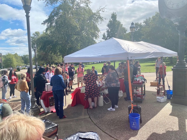 Crowds gather outside “Scientists Run Amok” WOW Plus event.