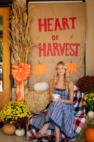 Morgan Friedholdt eating chicken and dumplings at the festival.